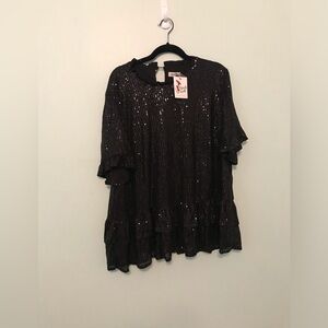 NWT Perfectly Priscilla Black Sequins Blouse Size 3X